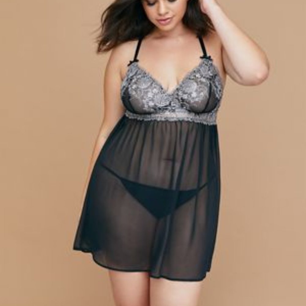 Cacique Black Chemise and lace booty shorts 18/20